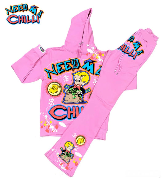 “ Billionaire Boy “ Pink Flared SweatSuit